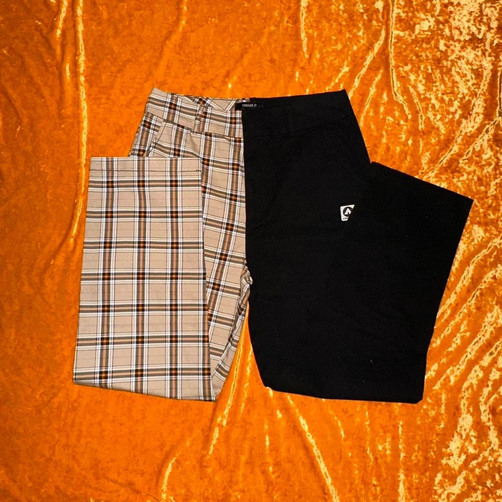 forever 21 x airwalk split black and light brown plaid casual chino pants size L